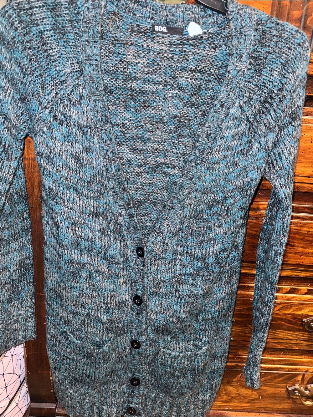 Women’s BDG Teal-Gray Marled V-Neck Button Up Cardigan